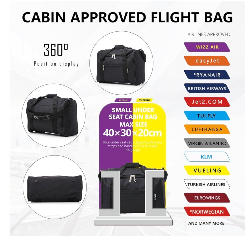 Under Seat Cabin Bag | Lightweight Travel Bag | Multiple Sizes | Flymax