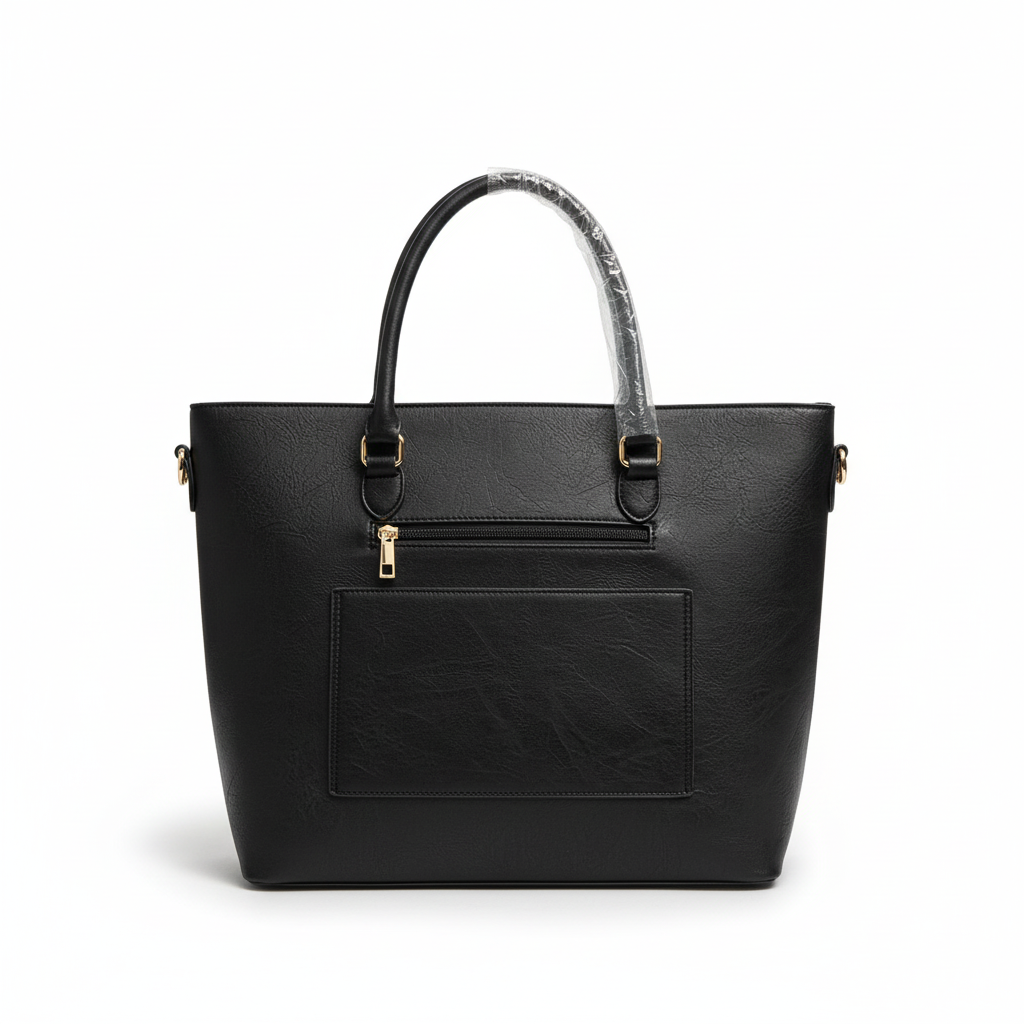 Black Shoulder Tote Handbag with Adjustable Strap