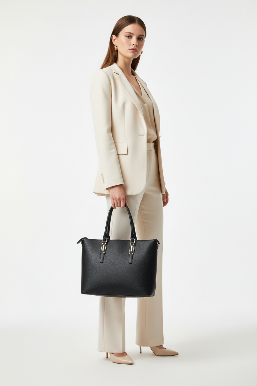 Black Shoulder Handbag with Adjustable Strap