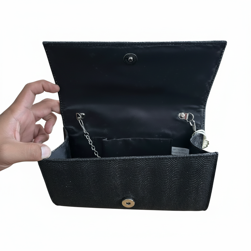 Black Wave Texture Clutch Bag with Chain Strap