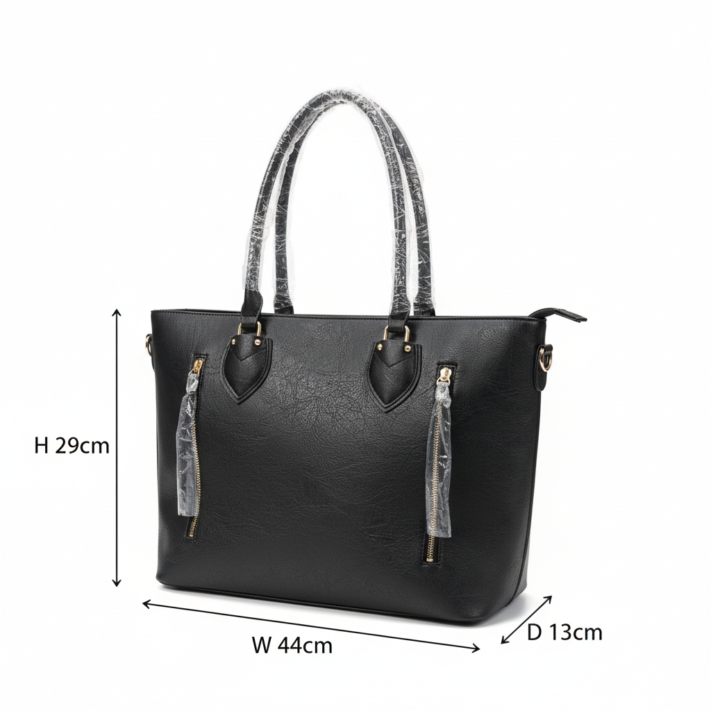 Black Shoulder Tote Handbag with Adjustable Strap