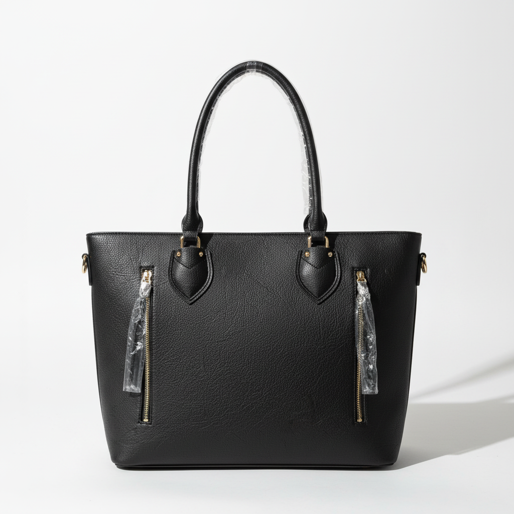 Black Shoulder Tote Handbag with Adjustable Strap