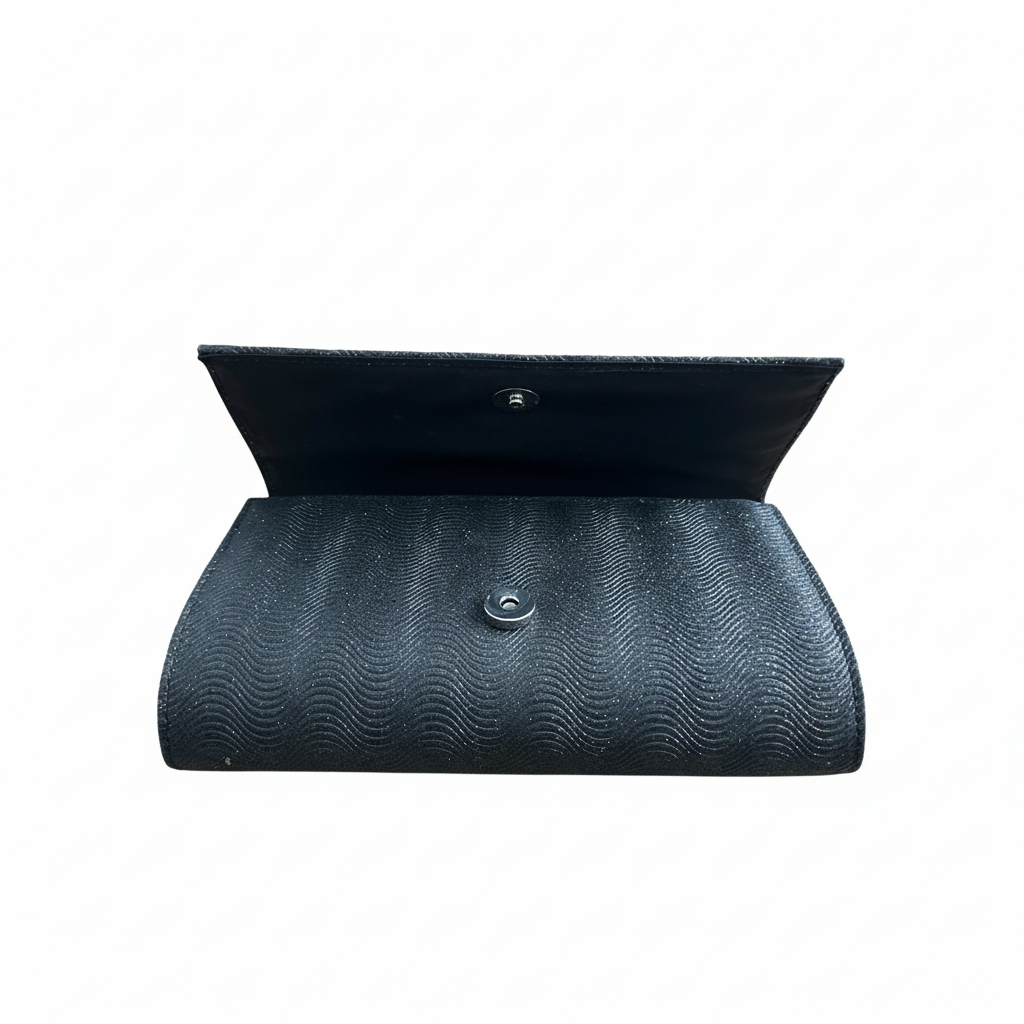 Black Wave Texture Clutch Bag with Chain Strap